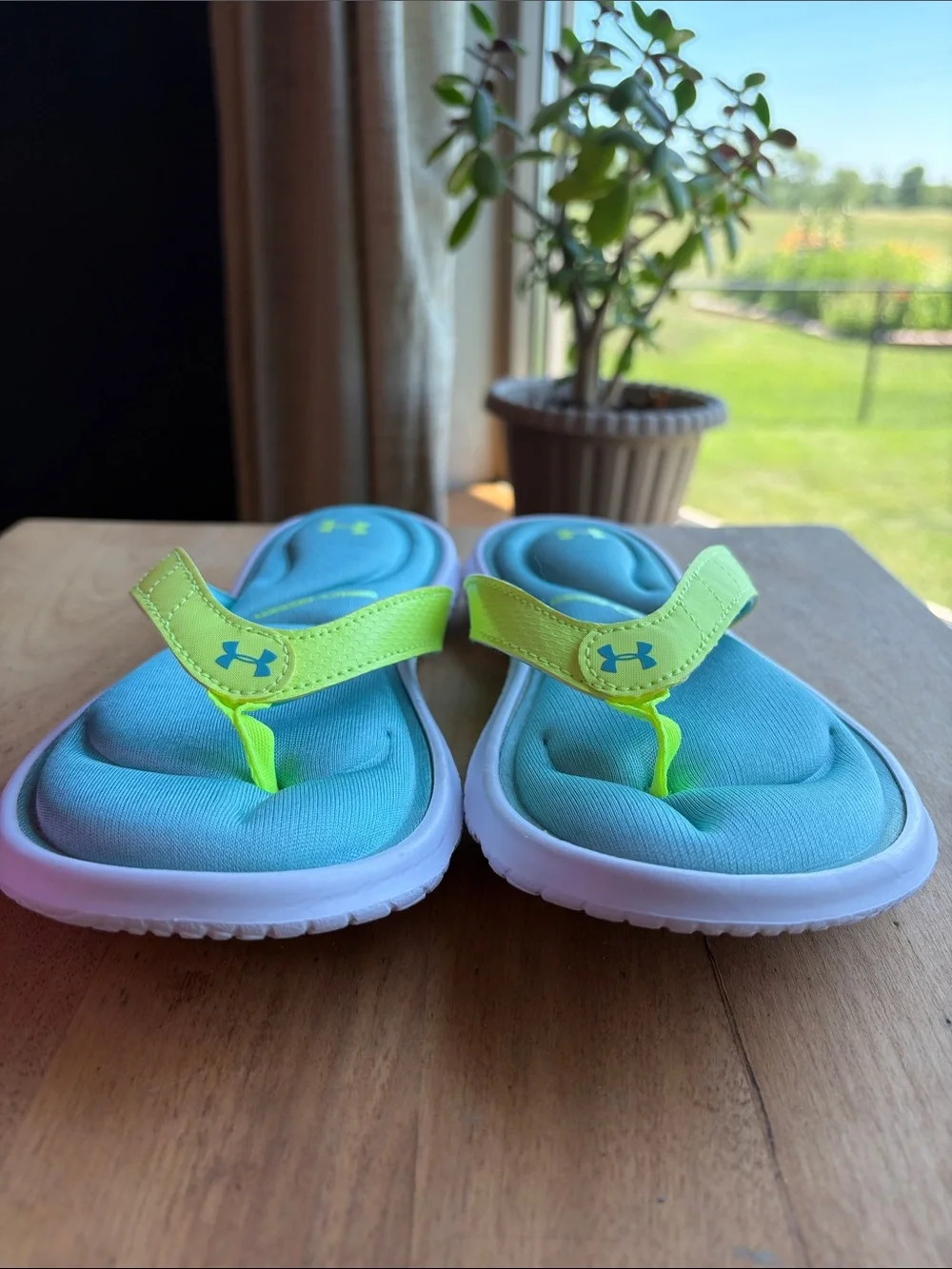 Under Armour Kids Teal and Neon Yellow Foam Thong Sandals
